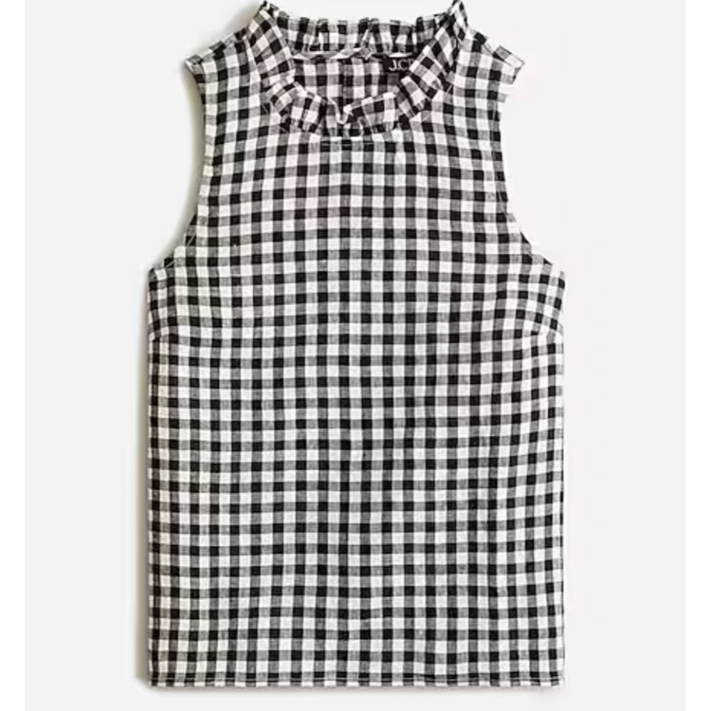 NWT J CREW Fleur Linen sleeveless linen top black and white gingham check